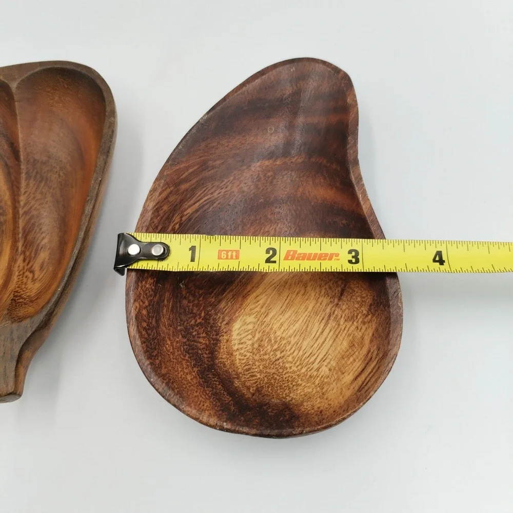 Vintage Hand-Carved Monkey Pod Wood Bowls - Set of 2 (Pear & Kidney Shape)